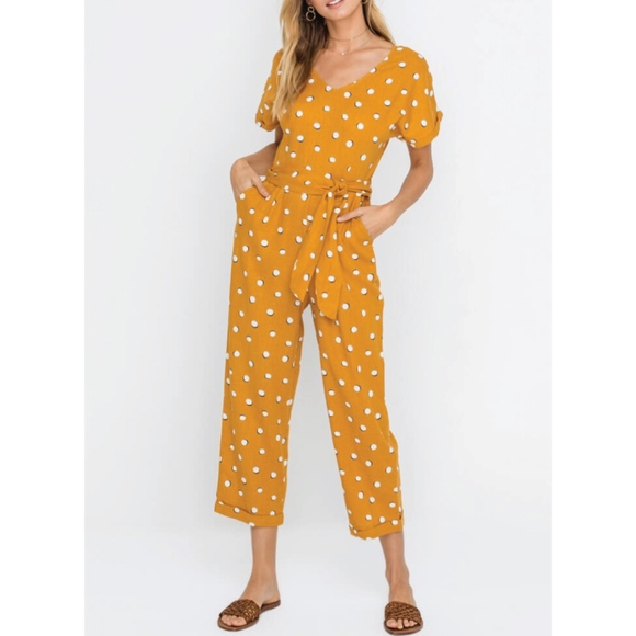 NWT ♡ Mustard Belted Cropped Jumpsuit - Picture 1 of 6